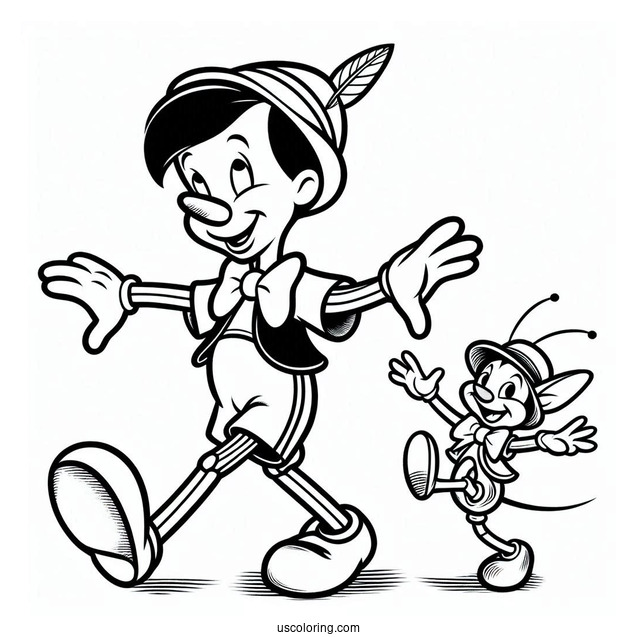 Pinocchio Coloring Page Of Geppetoo And Jiminy Cricket Dancing