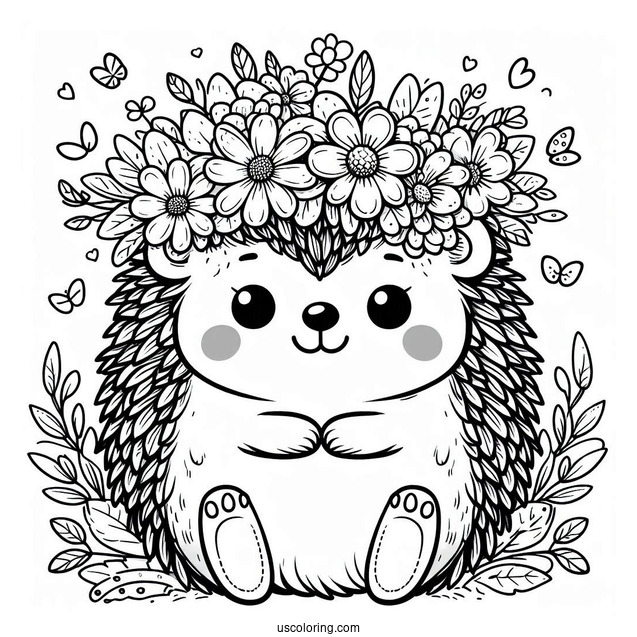 Cute Coloring Page Hedgehog Wearing A Flower Crown