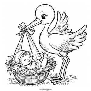 Stork Delivering A Baby Coloring Page