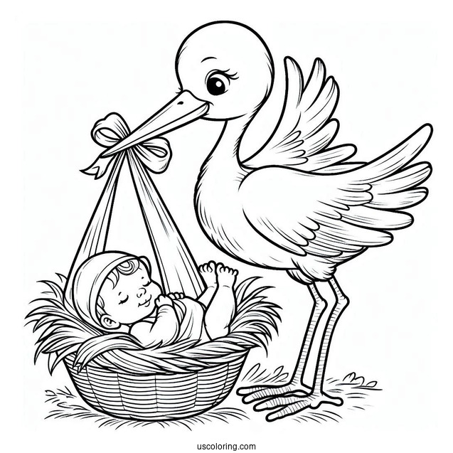 Stork Delivering A Baby Coloring Page