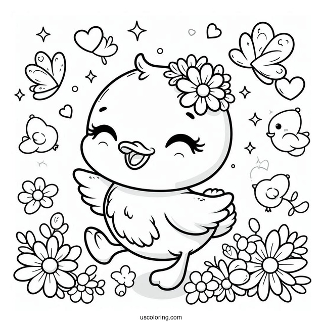 Kawaii Duck Coloring Page