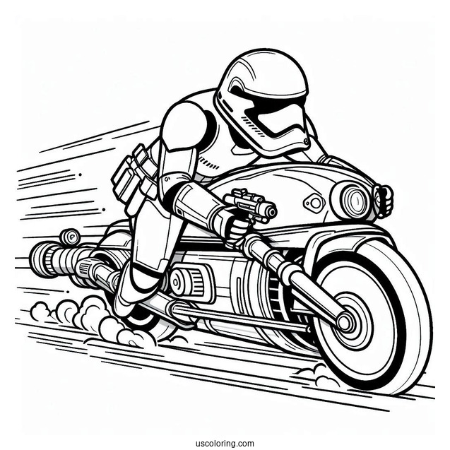 Stormtrooper Coloring Page Riding Speeder Bike For Kids