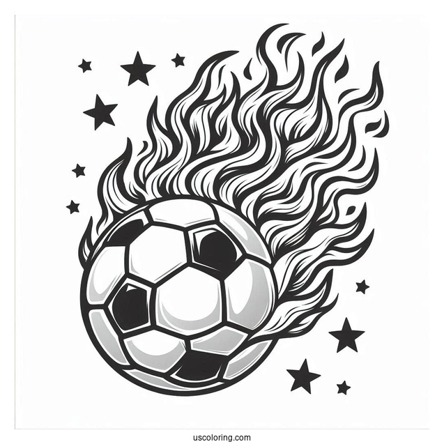 Flaming Soccer Ball To Color For Kids