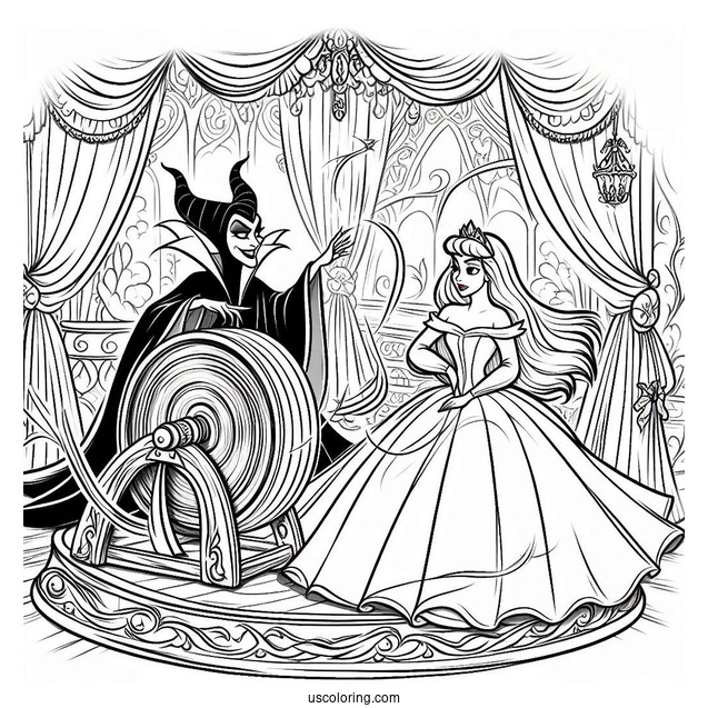 Sleeping Beauty Coloring Page Of Maleficent Guiding Princess Aurora To The Spinning Wheel