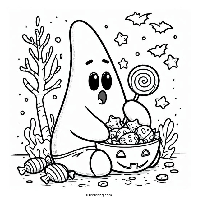 Patrick Star Coloring Page Eating Candies On Halloween