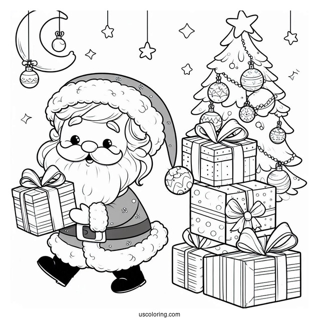 Coloring Page Of Santa Delivery Presents