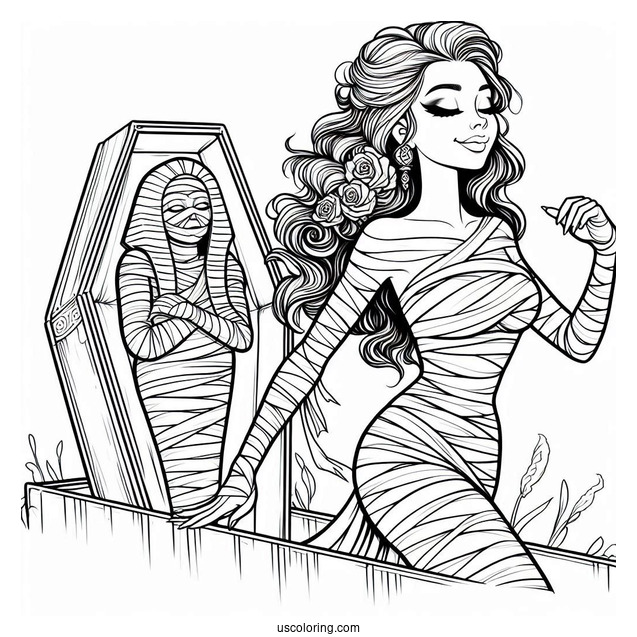 Female Mummy Coloring Page Walking Out Of Coffin