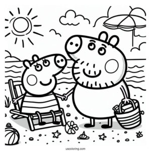 Peppa And George Playing With Daddy Pig At Beach