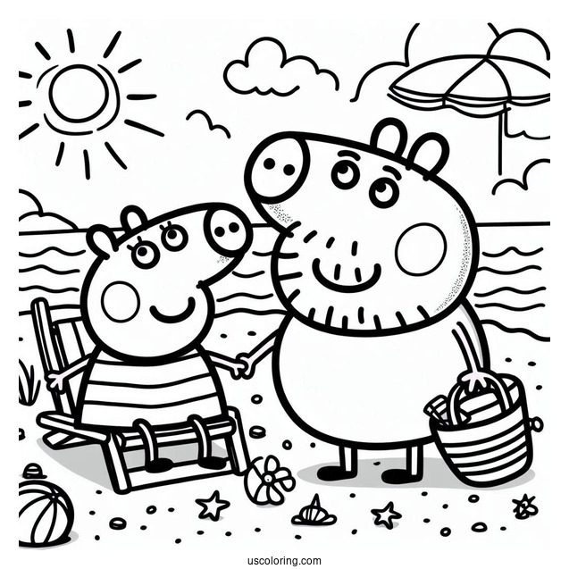 Peppa And George Playing With Daddy Pig At Beach