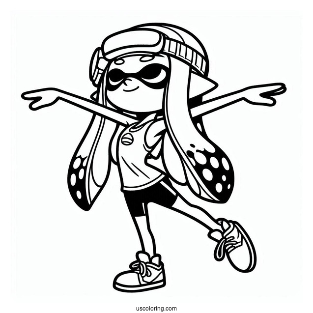 Splatoon Coloring Page Of Easy Agent 3 Stretching Arms Outline For Kids
