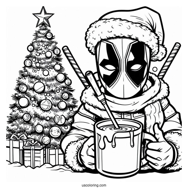 Christmas Themed Deadpool Coloring Page