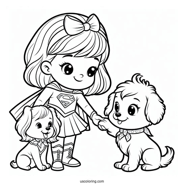 Supergirl Coloring Page Helping A Little Girl And Her Dog