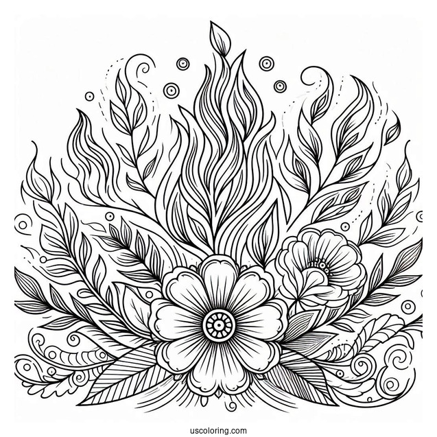 Flower And Flames Pattern Coloring Sheet