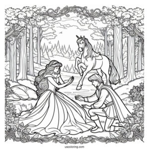 Sleeping Beauty Coloring Page Of Prince Philip Courting Aurora In The Forest