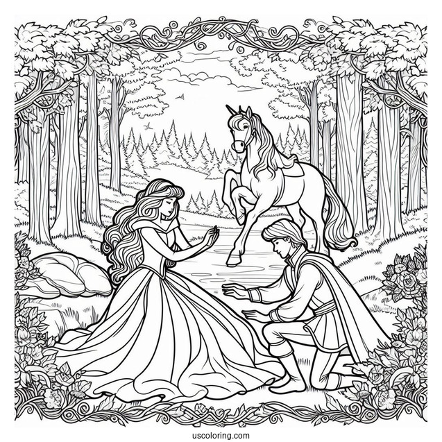 Sleeping Beauty Coloring Page Of Prince Philip Courting Aurora In The Forest