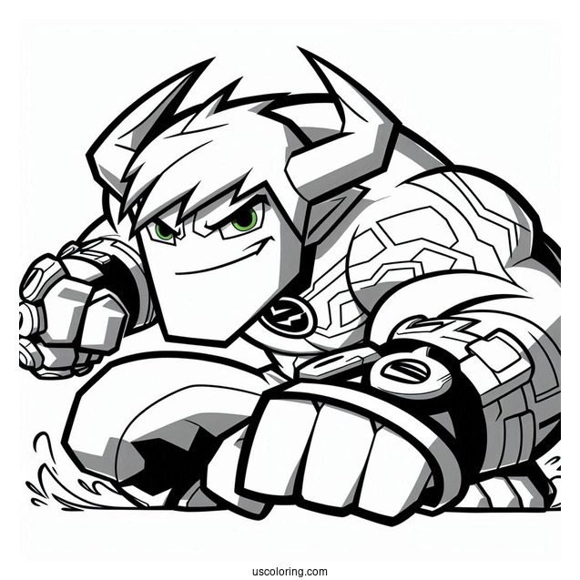 Ben 10 Coloring Page Of Bullfrag Smirking In Battle