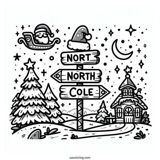 Cartoon North Pole Coloring Page Sign For Kids