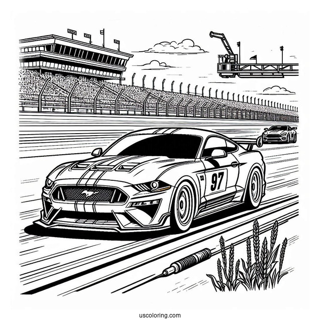 Mustang Race Car On Track To Color