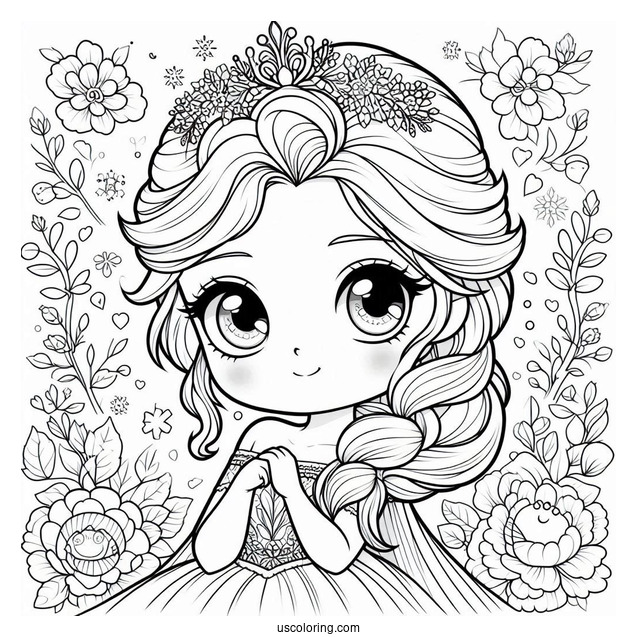 Cute Kawaii Young Elsa Coloring Page