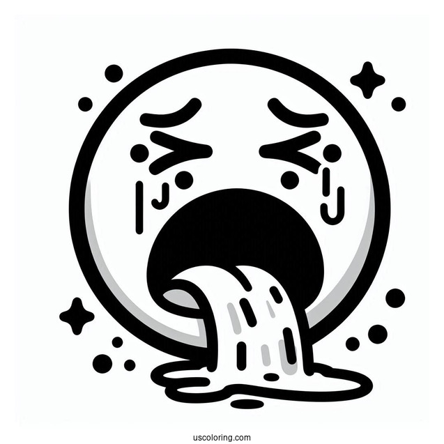 Easy Face Vomiting Emoji Coloring Page