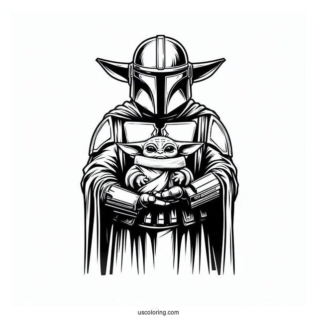 The Mandalorian Holding Baby Yoda To Color