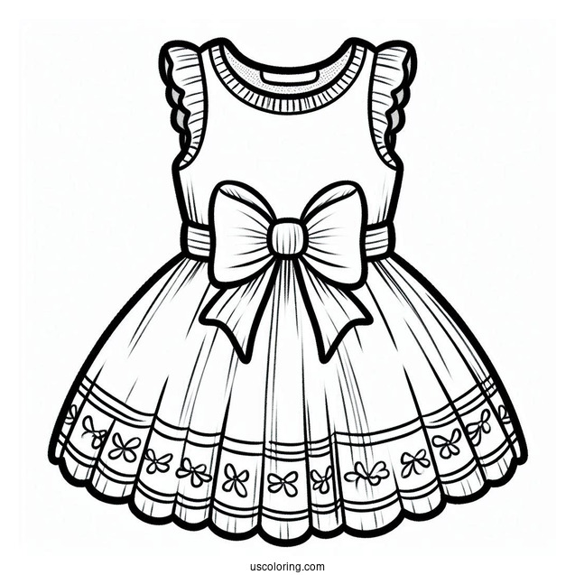 Cute Dress Coloring Page With Bow At the Waist