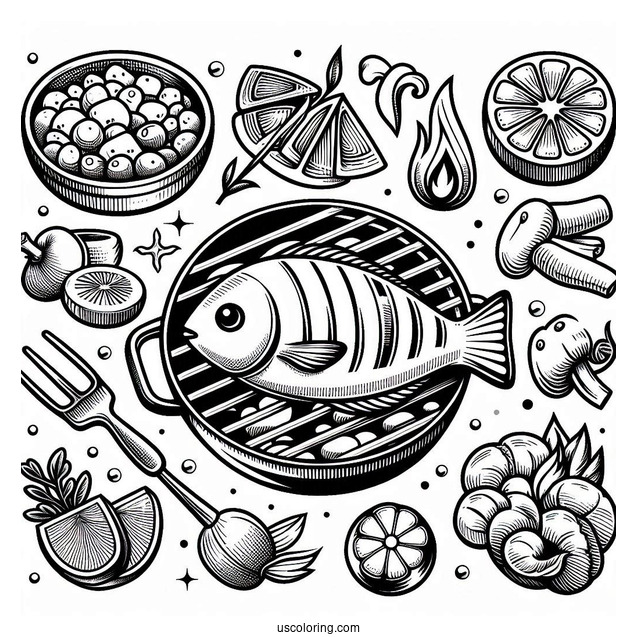 Grilled Fish Coloring Picture