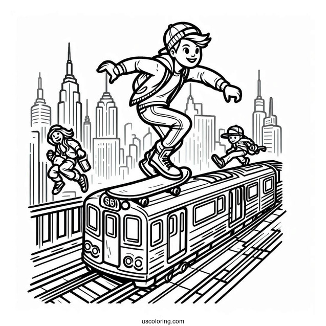 Subway Surfers Coloring Page Running On Top Of A Train
