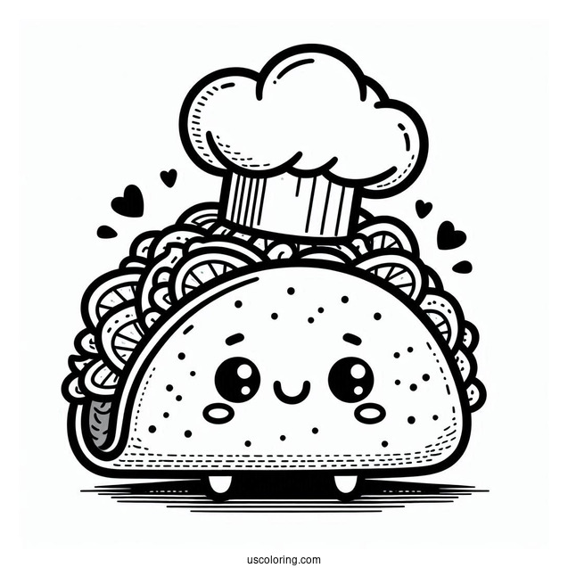 Taco Wearing a Chef s Hat Coloring Page