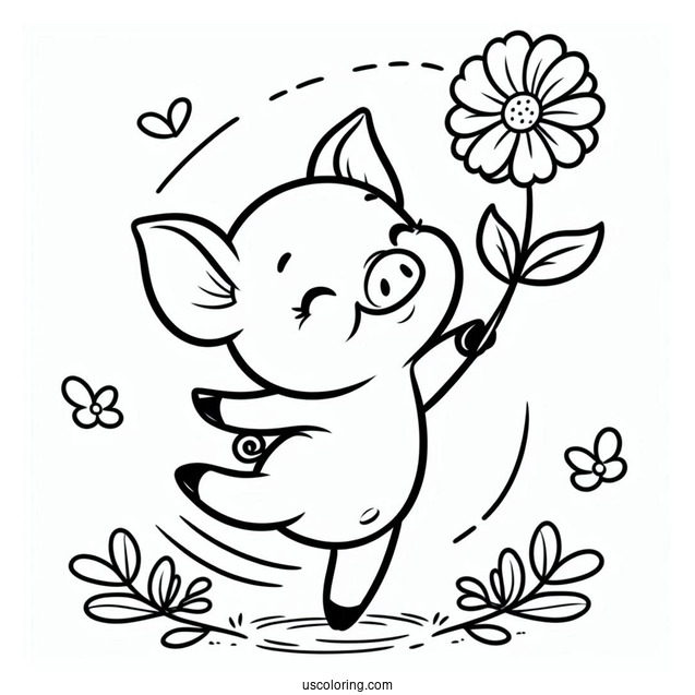 Piglet Coloring Page Dancing While Holding A Flower For Kids