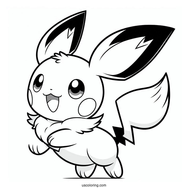 Simple Pichu Coloring Page Riding Eevee