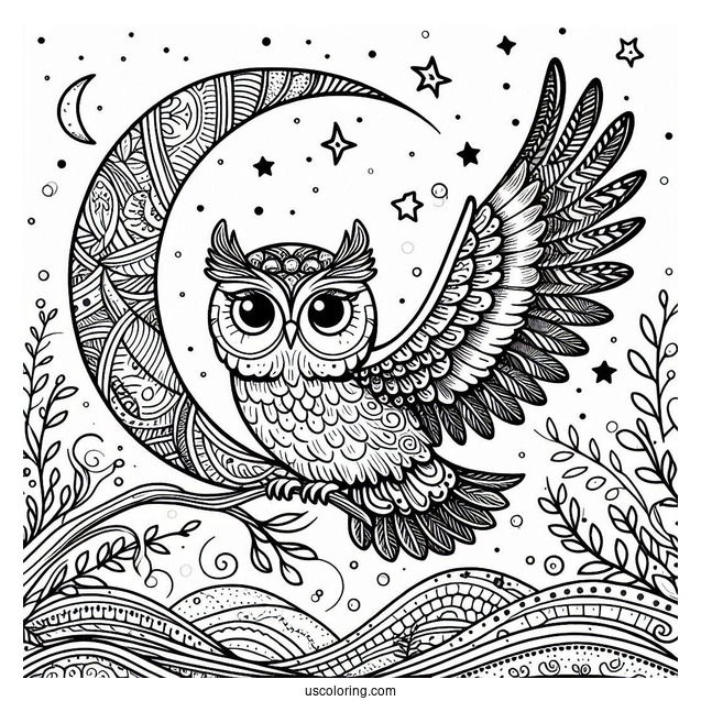 Owl Waving Wing Under The Moon