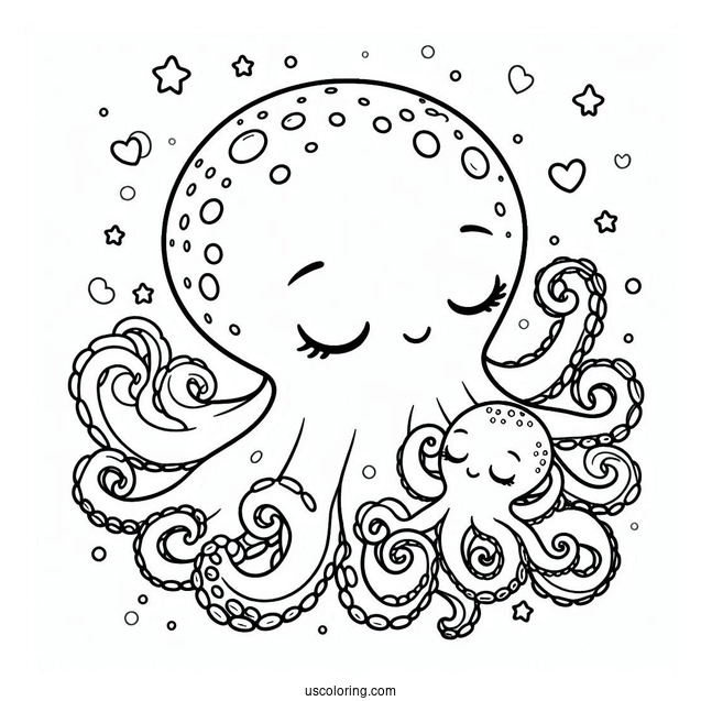 Baby Octopus Coloring Page Waking Mama Octopus