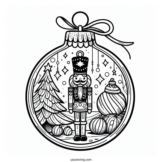 Christmas Ornaments Coloring Page Of Nutcracker And Christmas Tree Inside Bauble