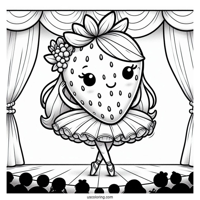 Strawberry Coloring Page Ballerina On Stage For Kids