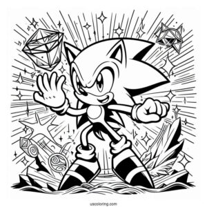 Super Sonic Coloring Page Holing Chaos Emerald