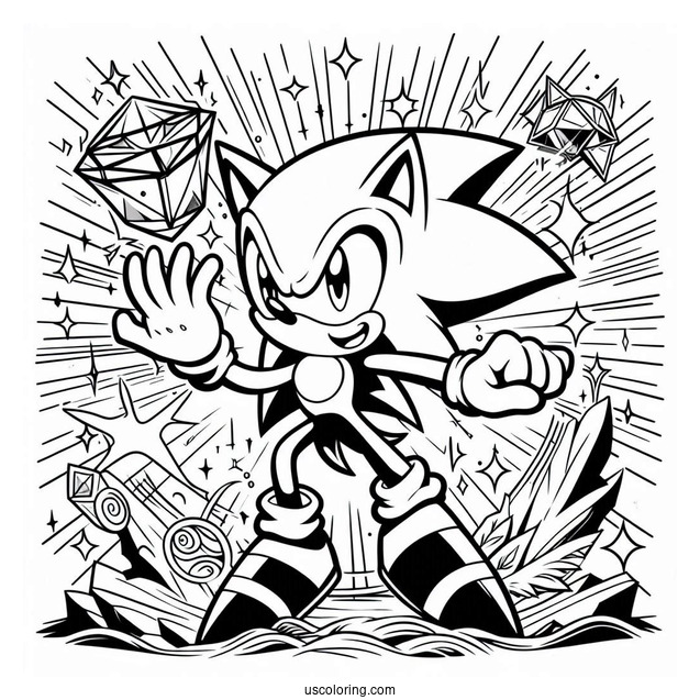Super Sonic Coloring Page Holing Chaos Emerald