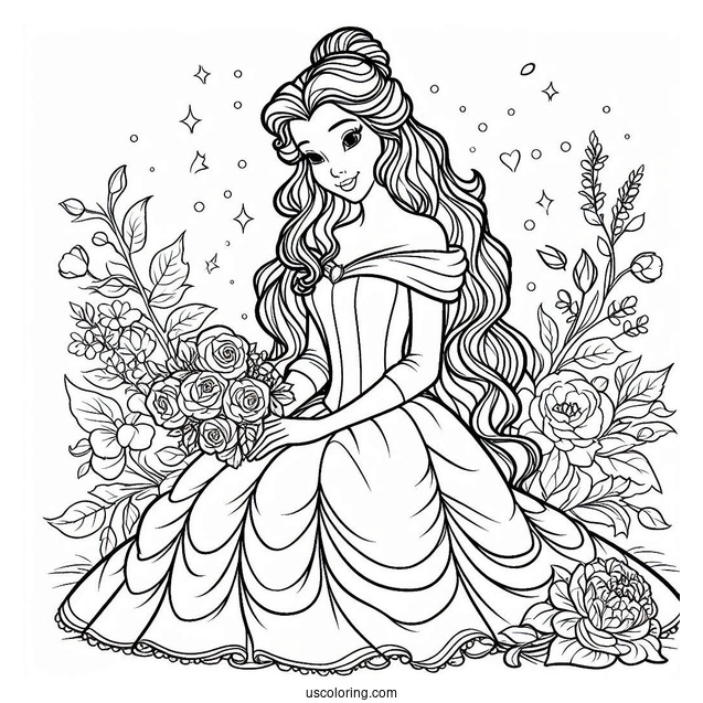 Easy Coloring Sheet Of Princess Belle