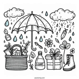 Rain Coloring Page Of Things To Bring On A Rainy Day