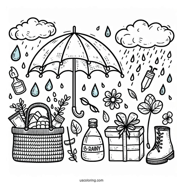 Rain Coloring Page Of Things To Bring On A Rainy Day