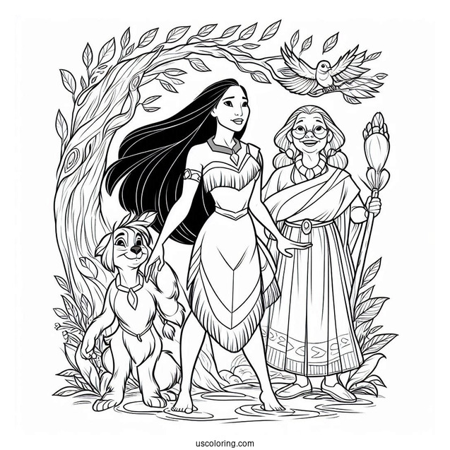 Pocahontas With Grandmother Willow, John Smith, And Meeko