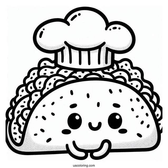 Taco Wearing a Chef s Hat Coloring Page