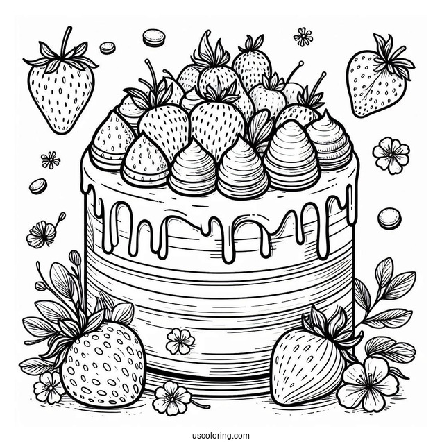 Cake With Maracons And Strawberries