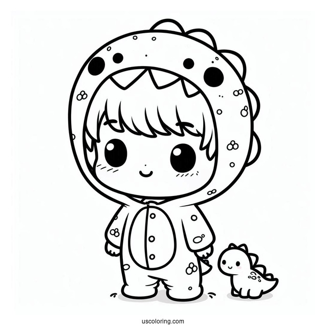 Cute Coloring Page Little Boy Wearing A Dinosaur Onesie