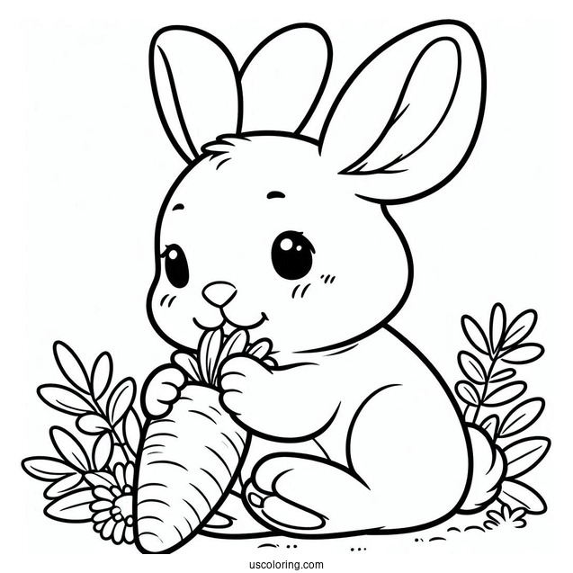 Flop Eared Rabbit Eating Carrot Coloring Picture