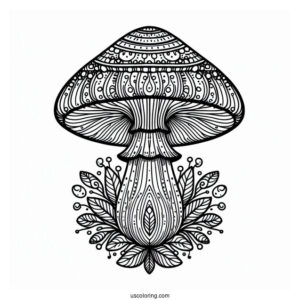 Complex Mushroom Coloring Page Mandala