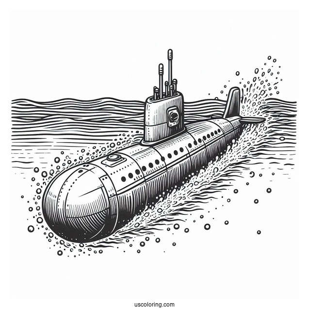 Submarine Coloring Page Of Submersible Surfacing From The Waters