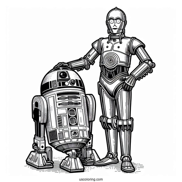 C-3PO Robot And R2-D2 Coloring Sheet