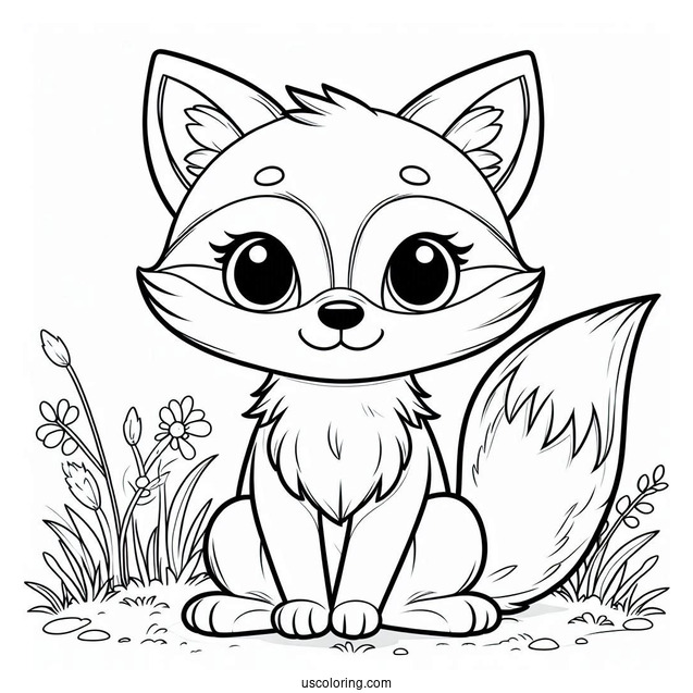 Cartoon Fox Coloring Page Sitting On The Grass