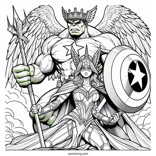 Captain America With Hulk Coloring Page In A Battle